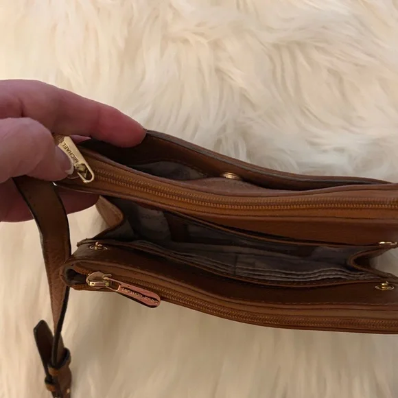 Michael Kors Cognac Leather MK Logo Crossbody Bag - Picture 12 of 13